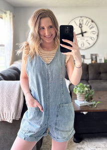 High Roller Denim Short Overalls