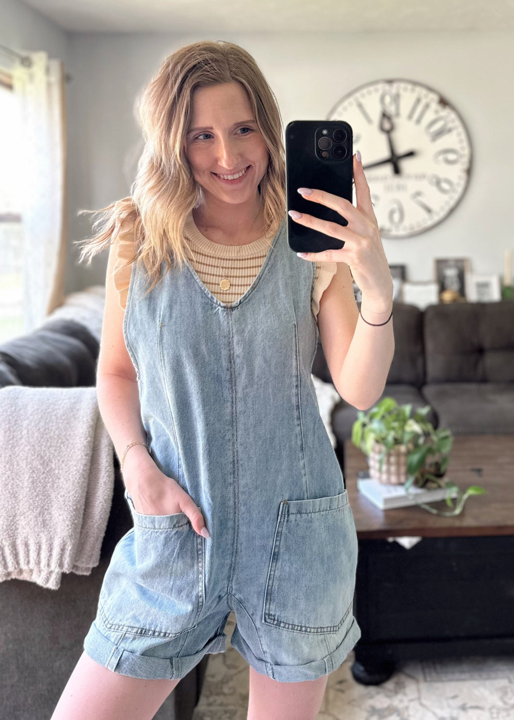 High Roller Denim Short Overalls